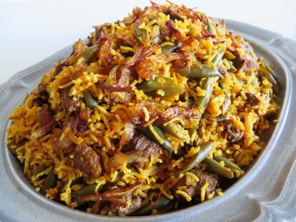 طرز تهیه لوبیا پلو با لوبیا سبز و گوشت تکه ای